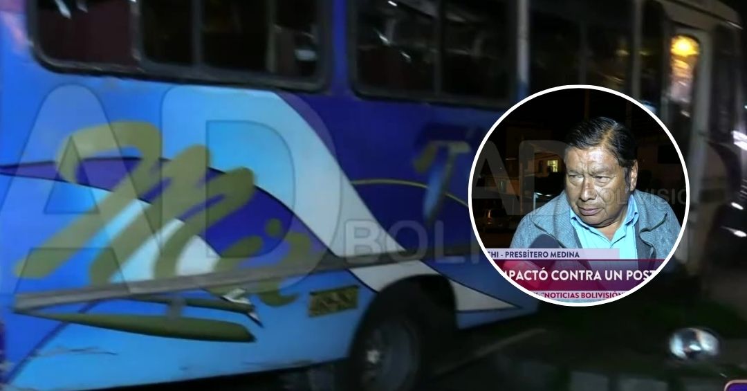 Un micro impactó contra un poste de luz en Sopocachi