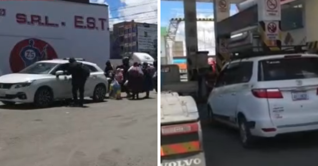 Largas filas de vehículos para combustible en El Alto